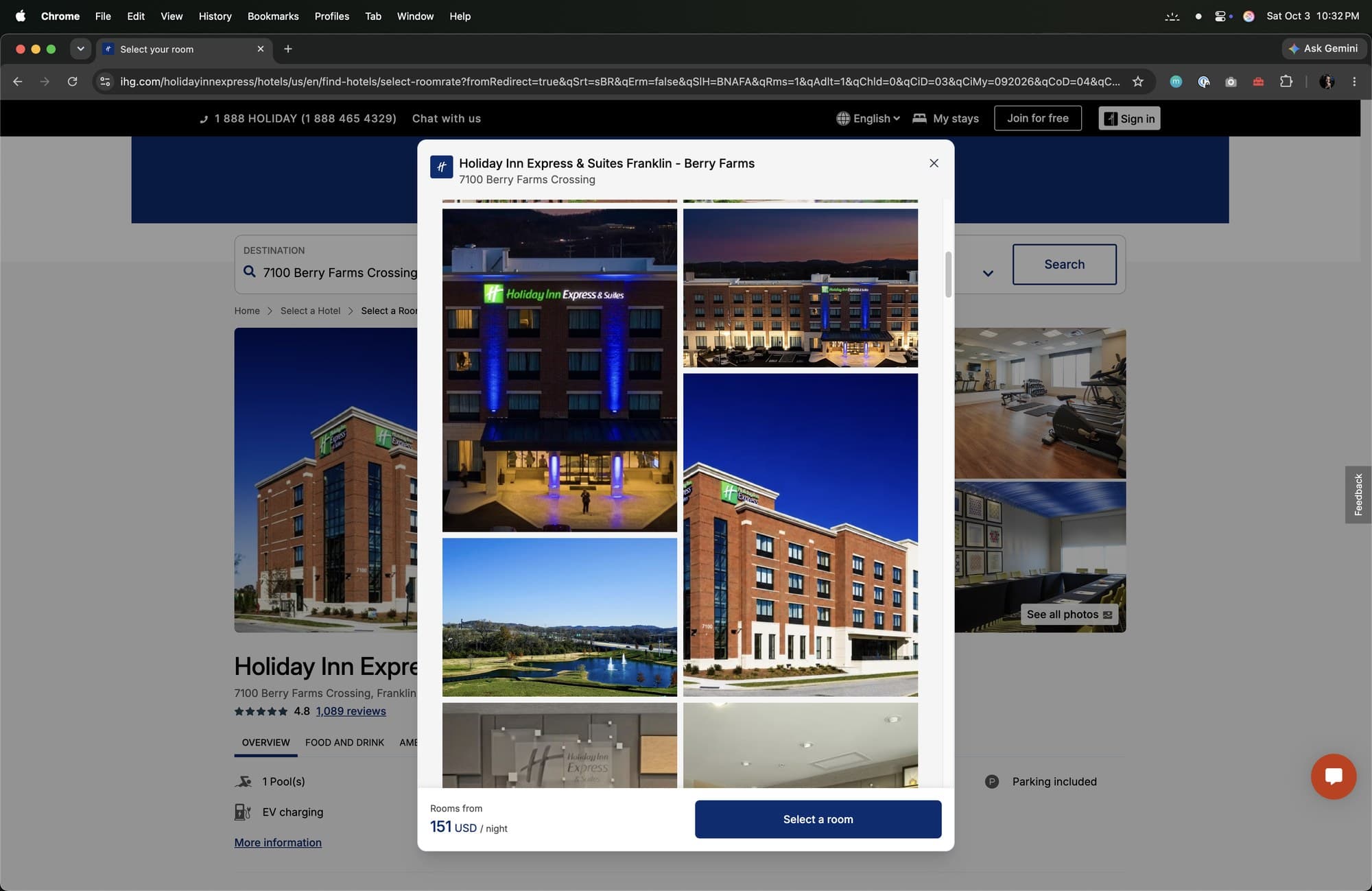 The IHG.com photo gallery for Holiday Inn Express and Suites Franklin, Berry Farms, showing twilight exterior photographs